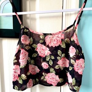 Forever 21 black, pink floral crop top